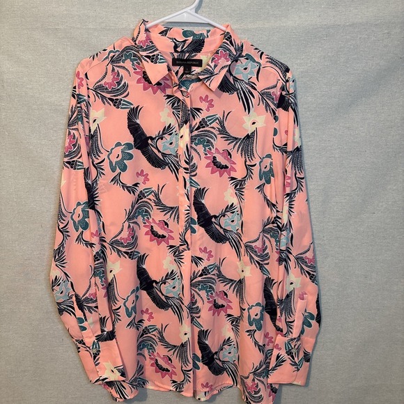 Banana Republic Womens Bright Pink Floral Blouse Large Tropical Lightweight Chic - Picture 1 of 9